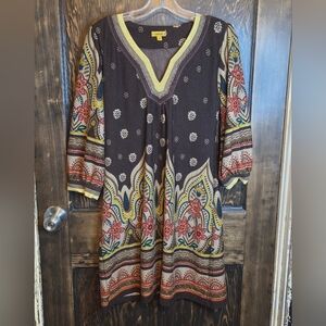 Anthropologie Lulumari Brown/Tan/Red/Yellow Floral Mandala Paisley Dress Sz S